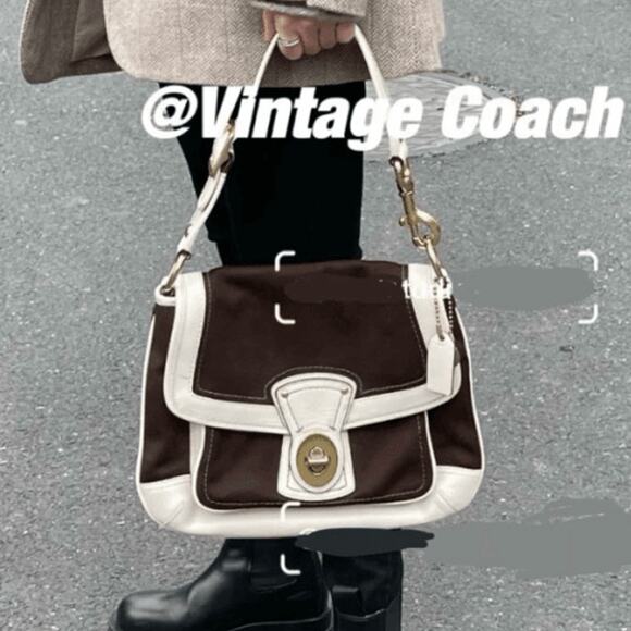 RARE! COACH BROWNWHITE LEGACY ALI SLIM FLAP HOBO BAG 10828